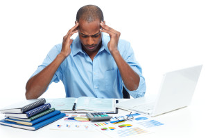 African american Man having a headache. Stress and frustration.